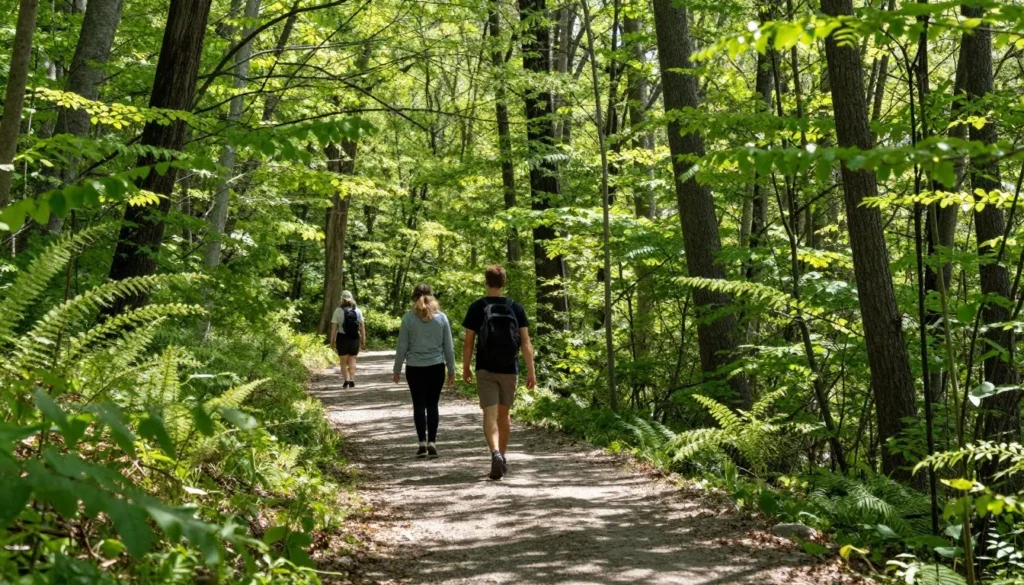 Waterbury Connecticut hiking trail through forest Waterbury Connecticut hiking trail through forest