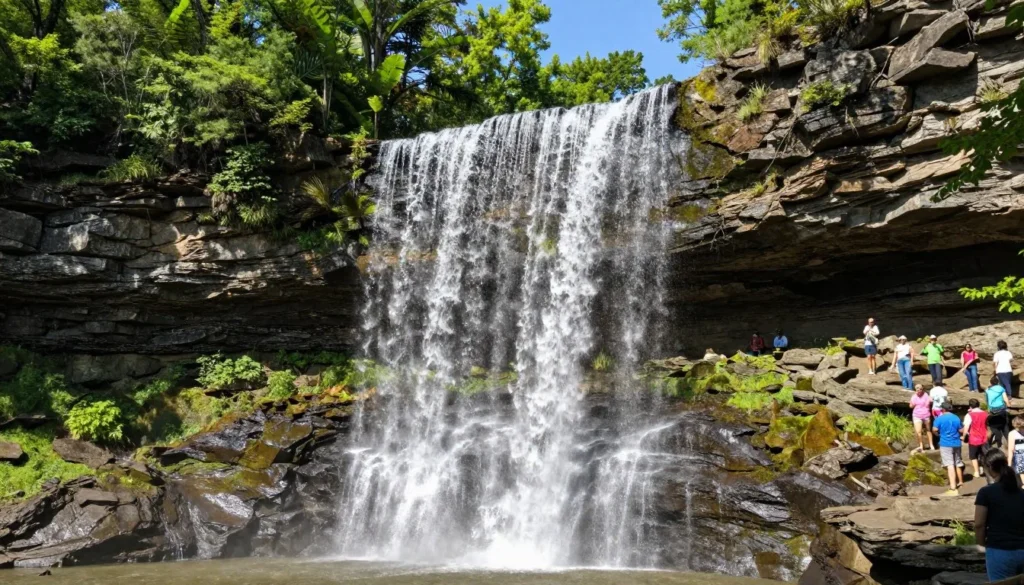 Waterfall cascading over rocks at Rock Island State Park near Center Hill Lake