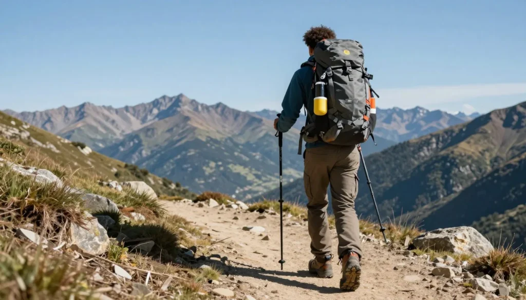 Well-equipped hiker with safety gear on Nevada mountain trail