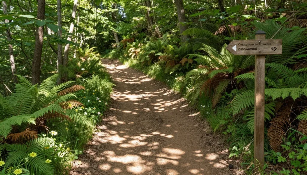 Well-maintained hiking trail through Cherokee National Forest with wooden trail markers in Tennessee