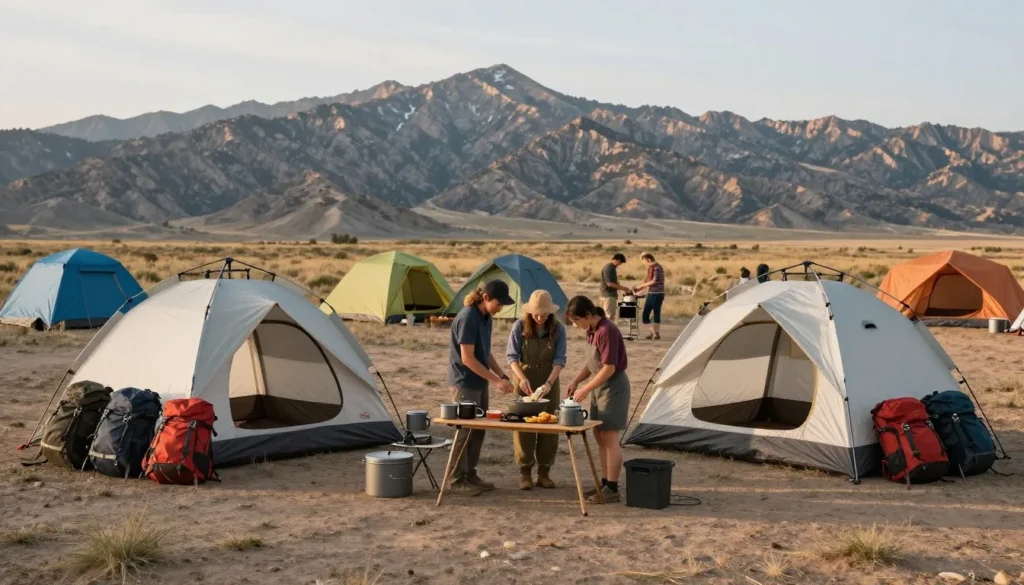 Well-organized camping gear at Great Basin campsite Well-organized camping gear at Great Basin campsite