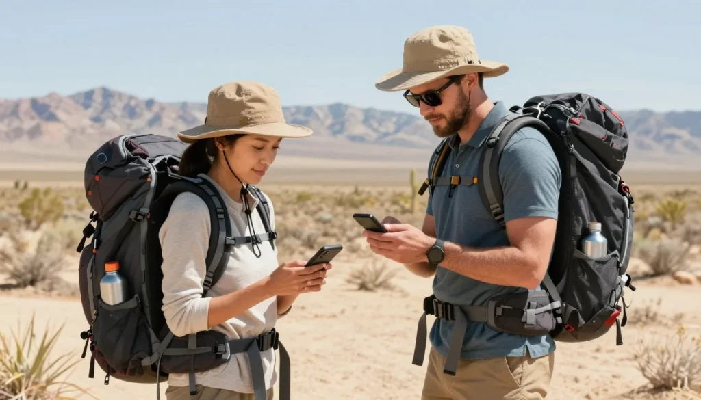 Well-prepared travelers with proper outdoor gear exploring Hamilton Nevada safely with safety equipment visible