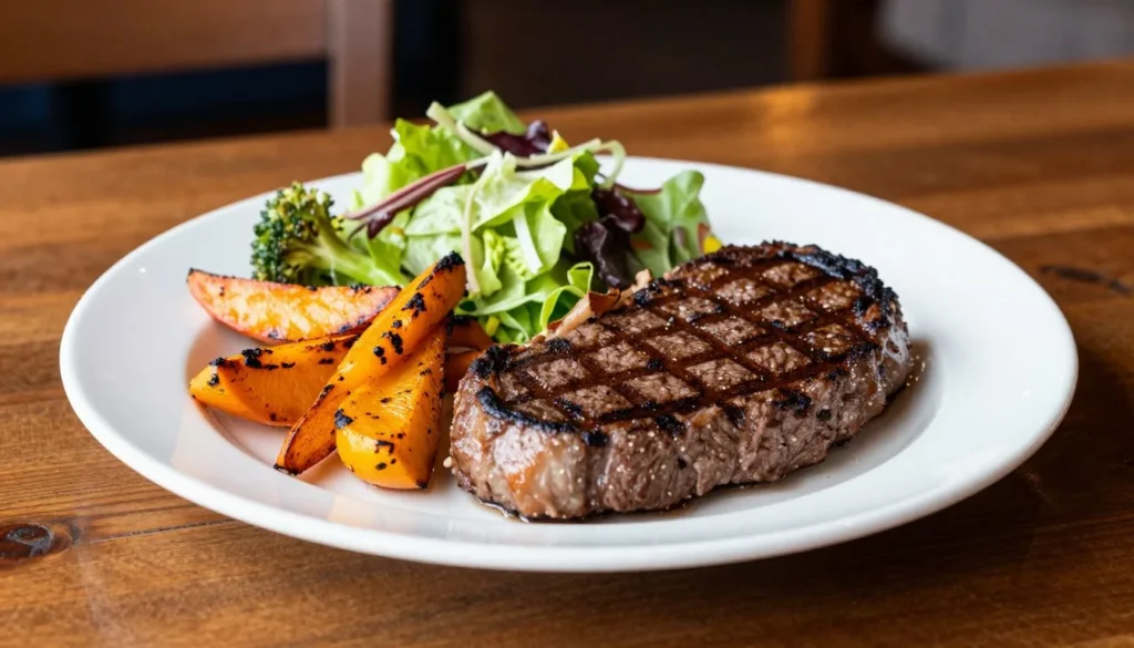 Western Colorado cuisine featuring grilled steak and fresh vegetables Western Colorado cuisine featuring grilled steak and fresh vegetables