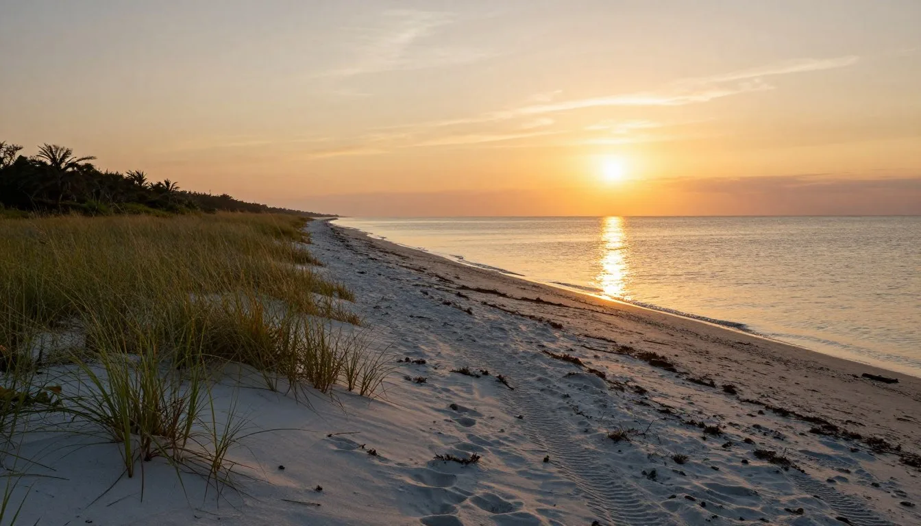 Whiskey Island Louisiana barrier island coastal landscape at sunset