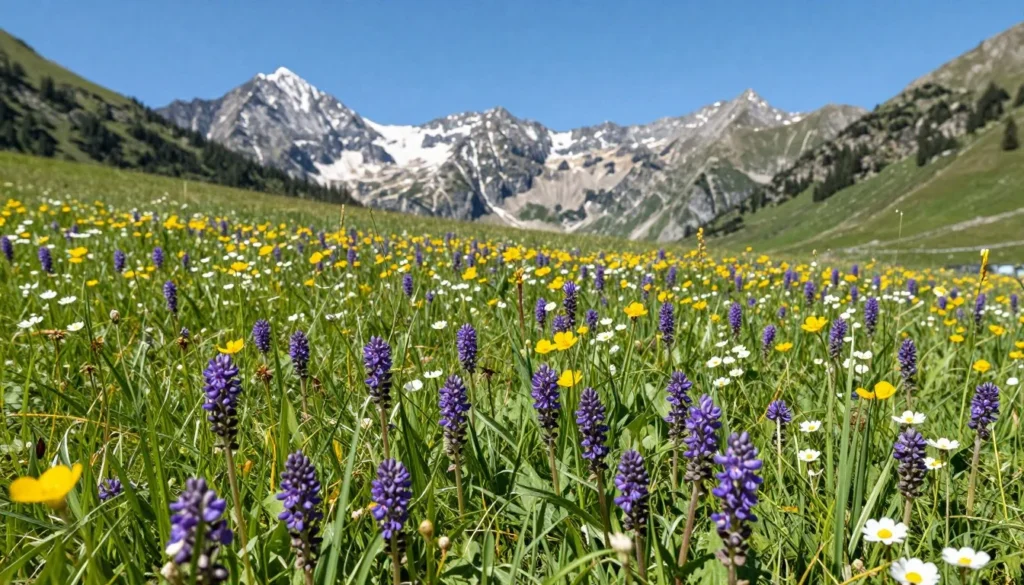 Wildflower meadow with mountain backdrop Wildflower meadow with mountain backdrop