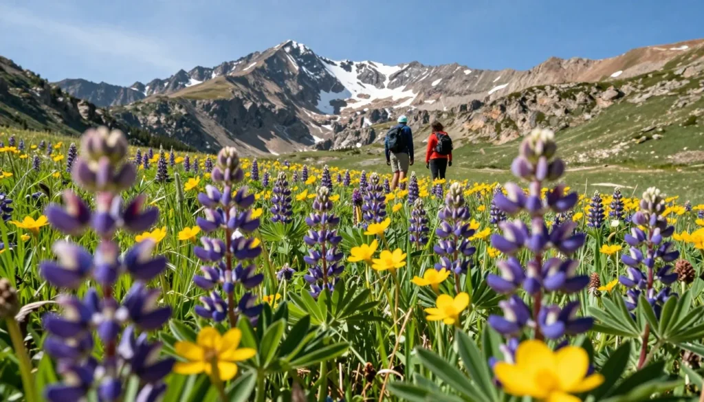 Wildflowers blooming in alpine meadow below Mount Harvard Wildflowers blooming in alpine meadow below Mount Harvard