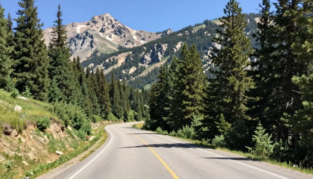 Winding mountain road through alpine landscape at Great Basin National Park with mountain views