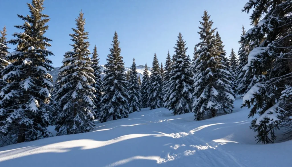Winter scene at Rabbit Ears Pass with fresh snow on evergreen trees Winter scene at Rabbit Ears Pass with fresh snow on evergreen trees