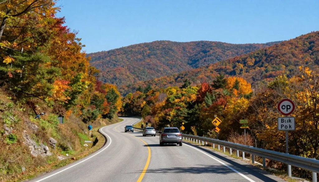 scenic mountain road approach to Big South Fork with forest views scenic mountain road approach to Big South Fork with forest views
