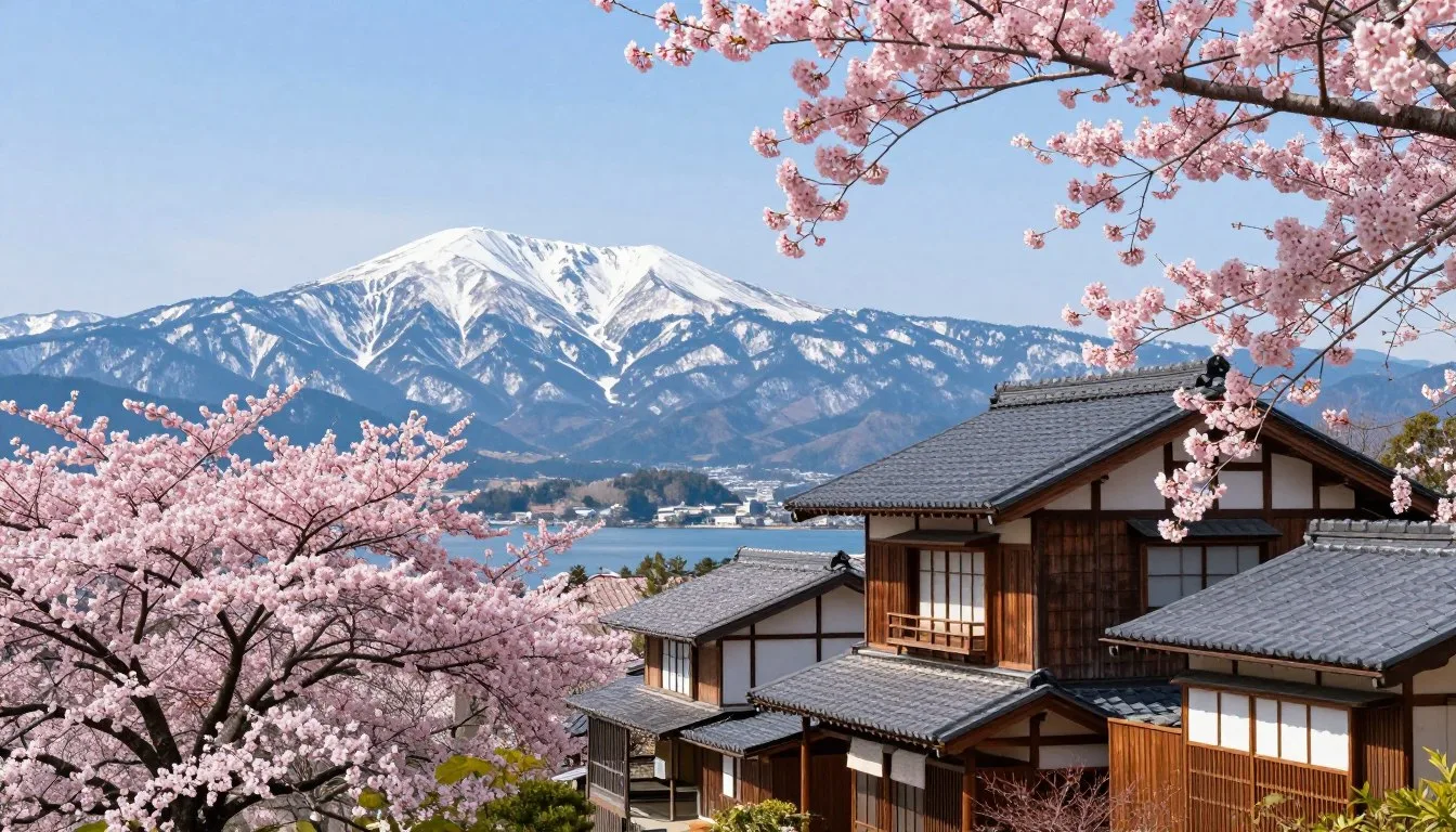 Akita-Prefecture-scenic-landscape-with-traditional-architecture-and-cherry-blossoms Akita Prefecture scenic landscape with traditional architecture and cherry blossoms