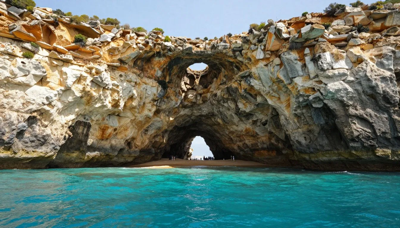Algar de Benagil sea cave with golden cliffs and turquoise water on Portugal's Algarve coast