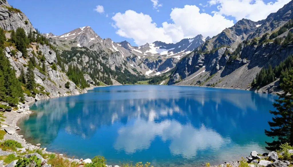 Alpine lake reflecting mountain peaks in Uncompahgre National Forest Alpine lake reflecting mountain peaks in Uncompahgre National Forest