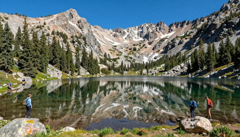 Alpine lake reflecting mountains in Great Basin National Park Nevada