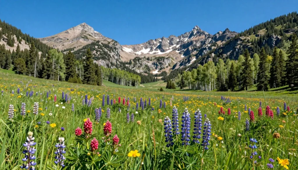 Alpine meadow in Manti-La Sal National Forest with wildflowers and mountain views Alpine meadow in Manti-La Sal National Forest with wildflowers and mountain views