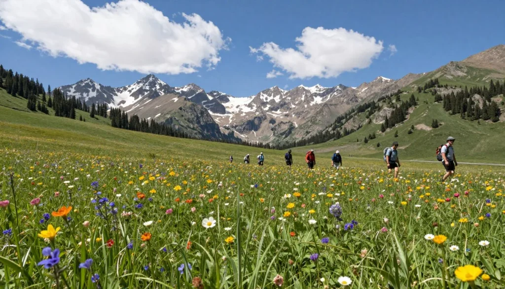 Alpine meadow with wildflowers in Snake Range during summer