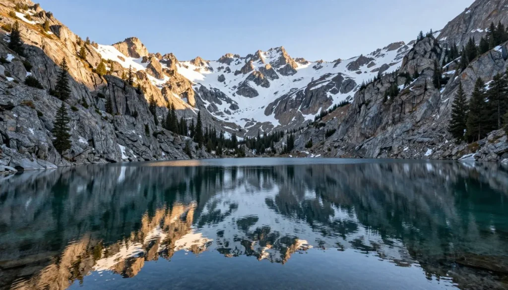 Alpine mountain lake surrounded by peaks