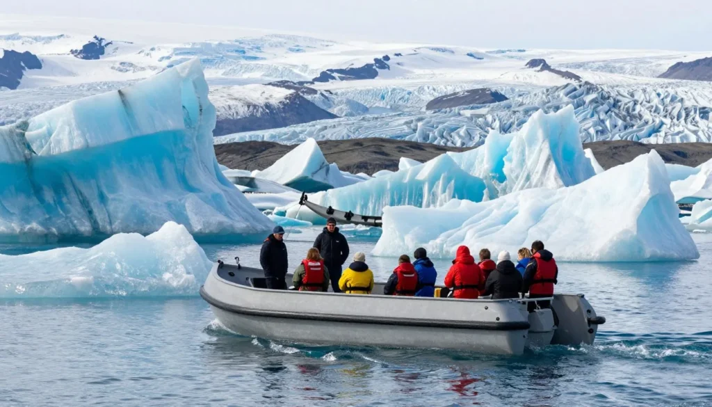 Amphibious boat tour on Jokulsarlon Glacier Lagoon between icebergs Amphibious boat tour on Jokulsarlon Glacier Lagoon between icebergs