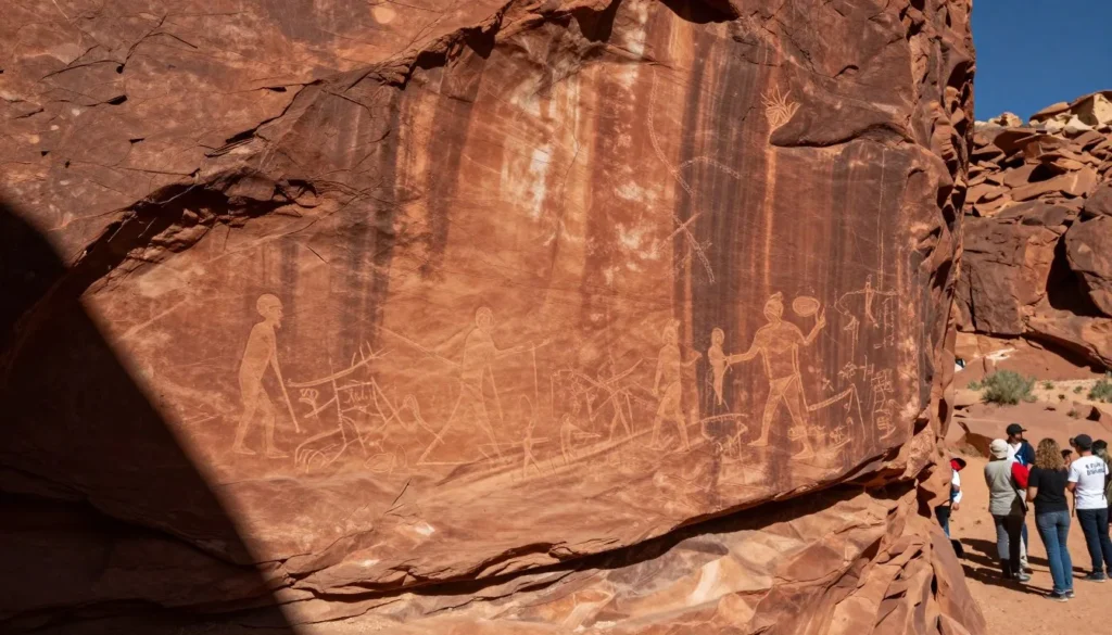 Ancient petroglyphs on rock wall at Fremont Indian State Park Ancient petroglyphs on rock wall at Fremont Indian State Park