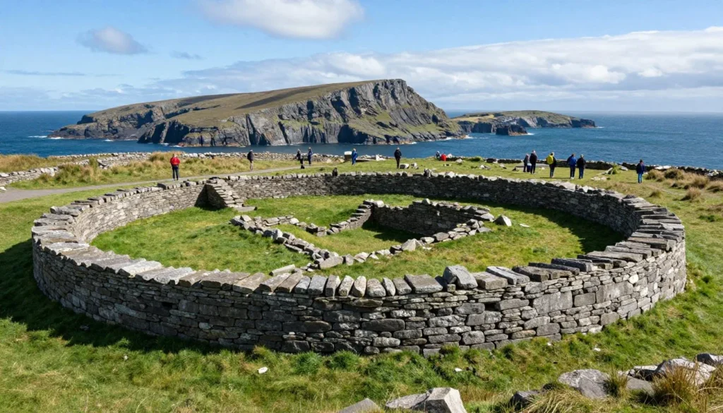 Ancient stone fort ruins on the Iveragh Peninsula overlooking the ocean