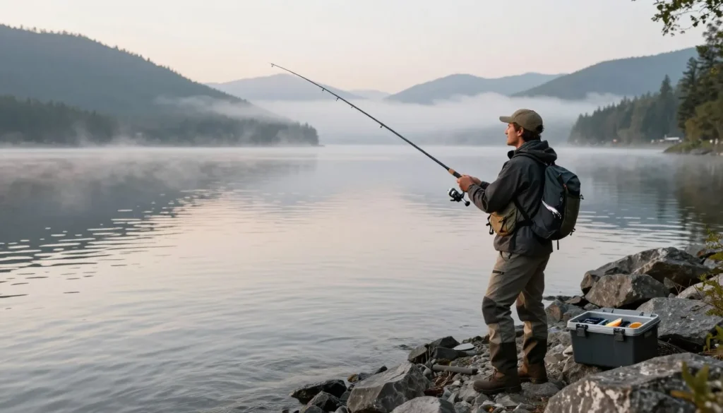 Angler fishing from shore at South Fork Angler fishing from shore at South Fork