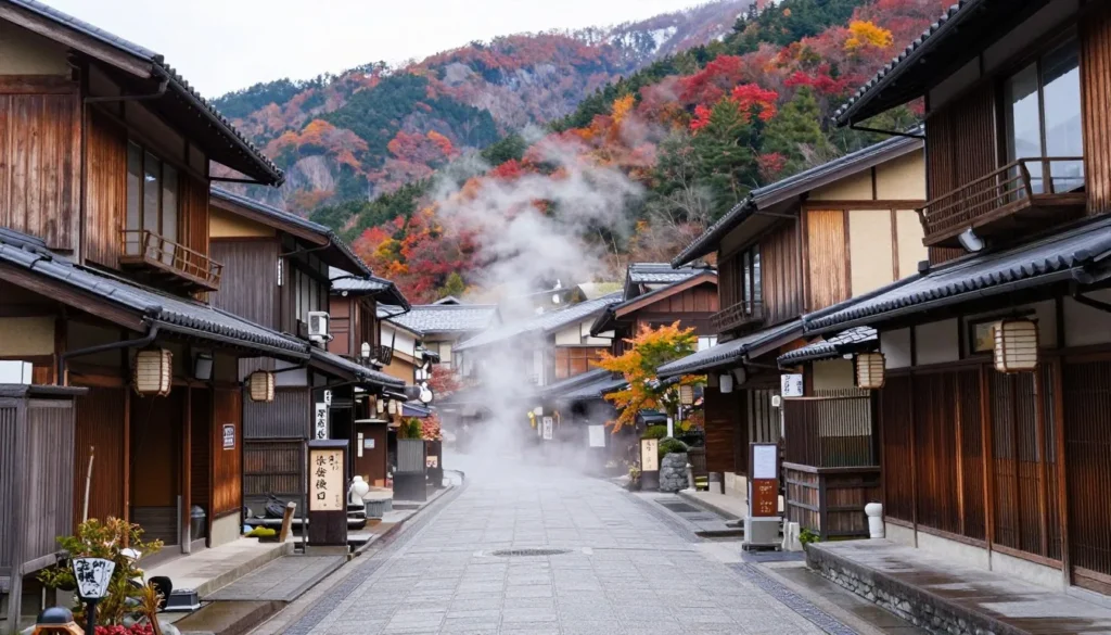 Arima Onsen traditional hot spring town nestled in mountains Arima Onsen traditional hot spring town nestled in mountains
