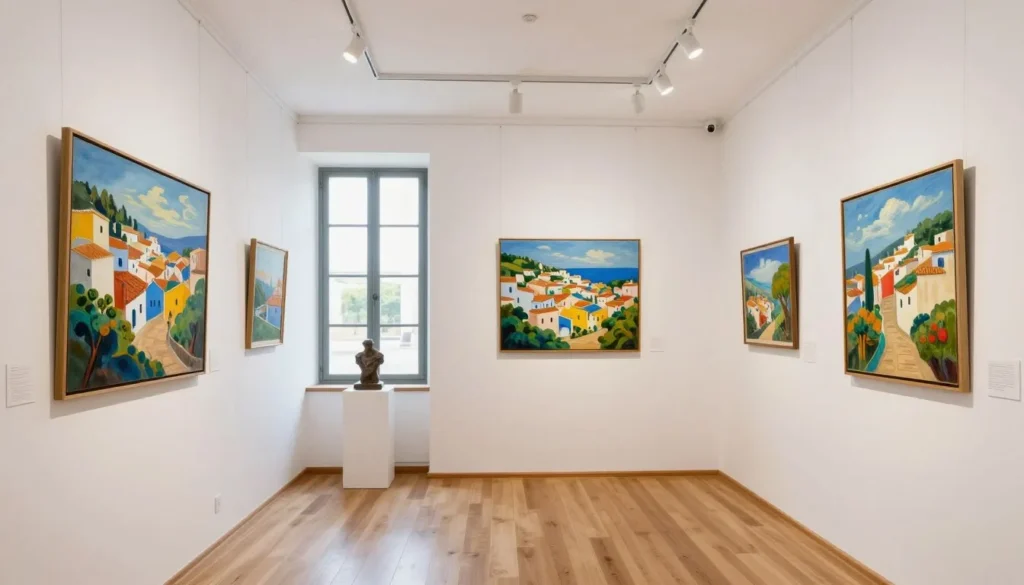 Art gallery interior in Cadaques displaying local artwork