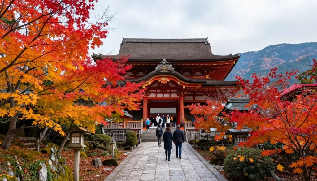 Autumn foliage surrounding a traditional Japanese temple in Kanagawa