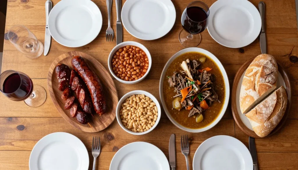 Basque family-style dinner spread with traditional Nevada dishes Basque family-style dinner spread with traditional Nevada dishes
