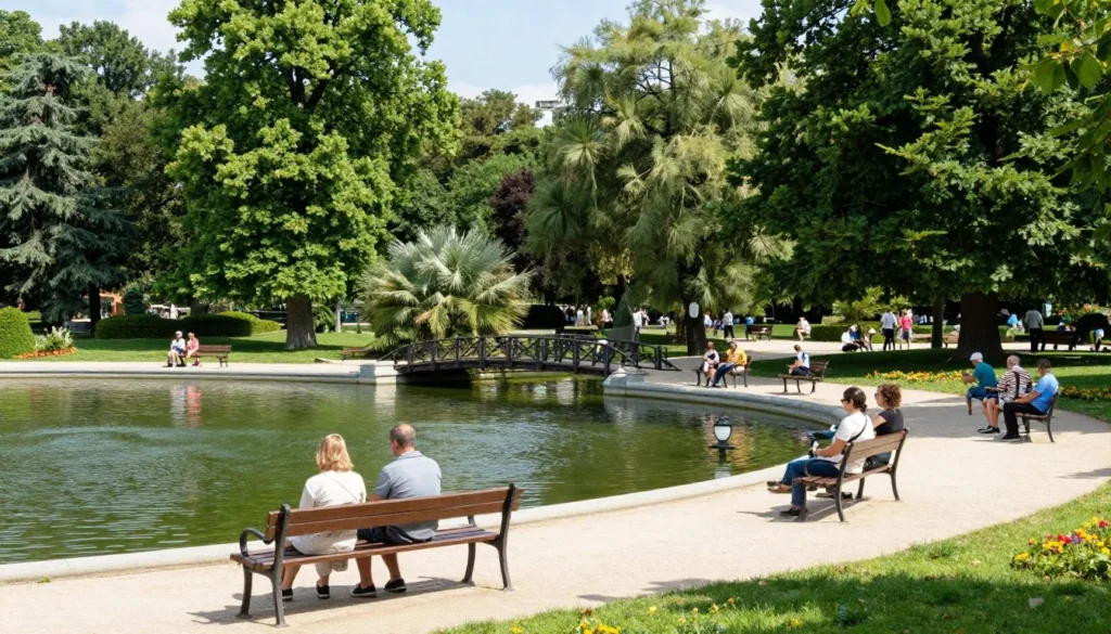 Beautiful Cismigiu Gardens with lake, walking paths and people relaxing Beautiful Cismigiu Gardens with lake, walking paths and people relaxing