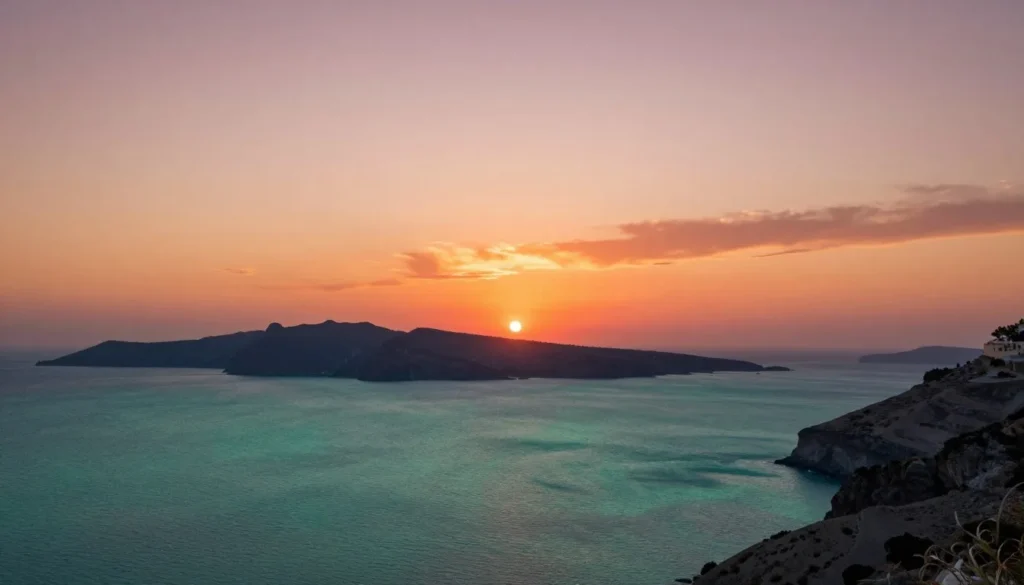 Beautiful Mediterranean sunset over island landscape and sea