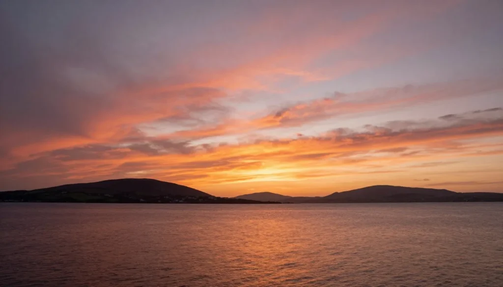 Beautiful sunset over Tralee Bay with colorful sky and water reflections Beautiful sunset over Tralee Bay with colorful sky and water reflections