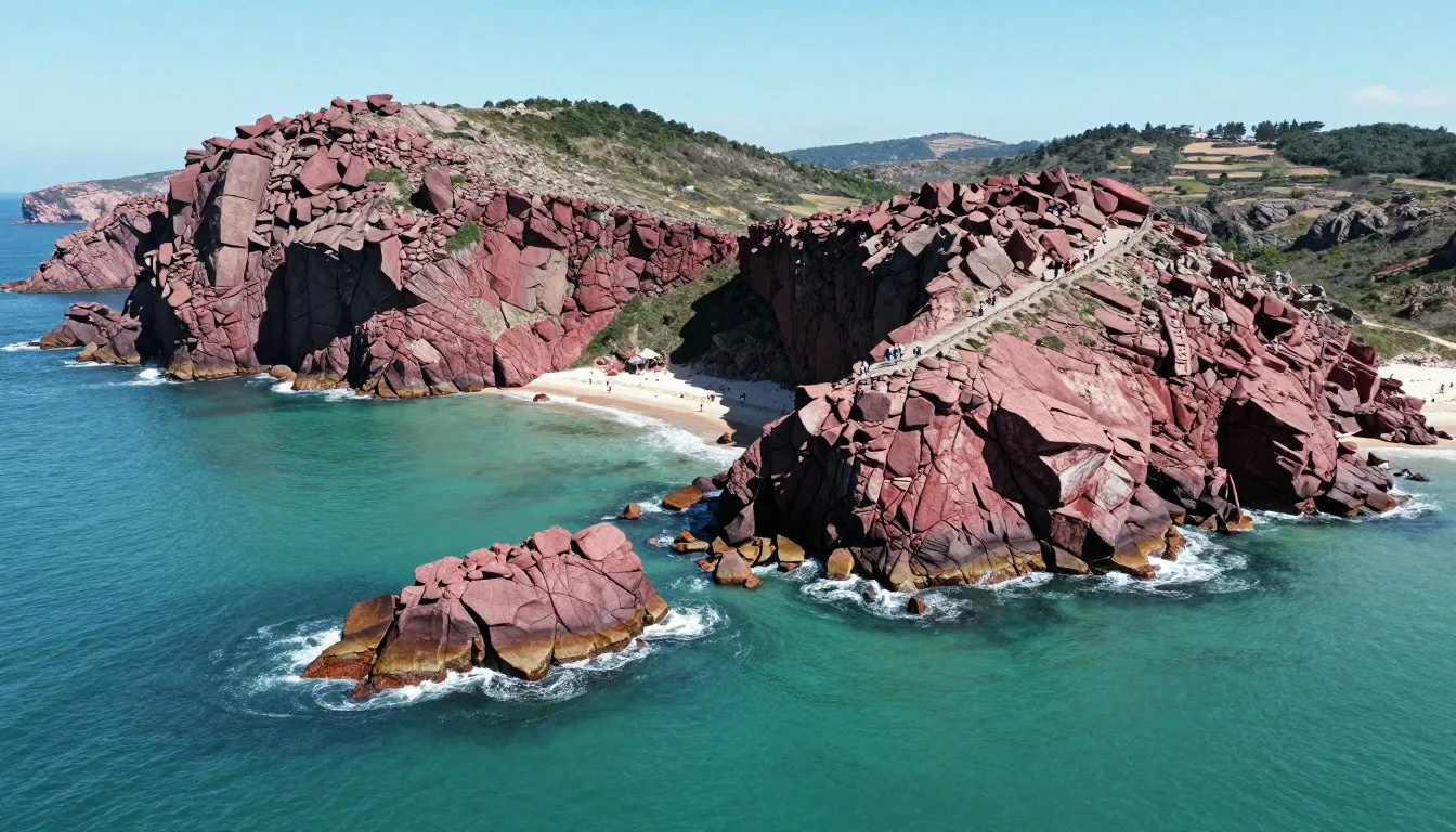 Berlengas Islands Portugal crystal clear turquoise waters surrounding dramatic red granite cliffs