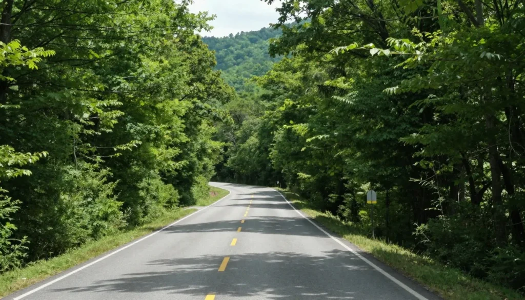 Brushy Mountains North Carolina mountain road through forest Brushy Mountains North Carolina mountain road through forest