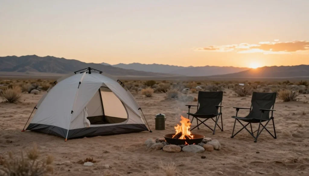 Budget camping setup at hot springs Budget camping setup at hot springs