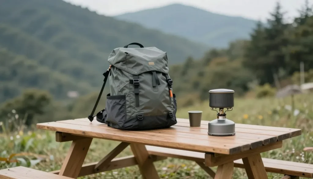 Budget camping setup with simple tent and cooking gear in Raft River Mountains Budget camping setup with simple tent and cooking gear in Raft River Mountains