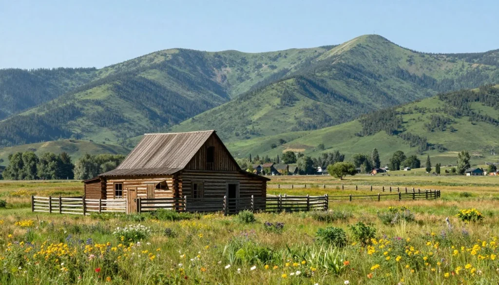 Cades Cove valley with historic buildings and mountains Cades Cove valley with historic buildings and mountains
