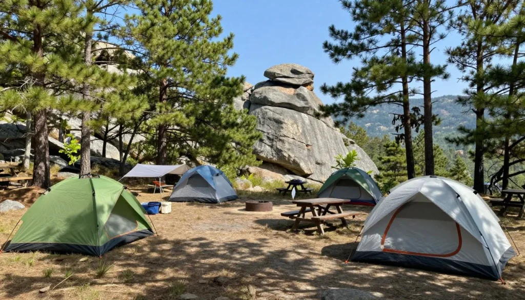 Camping area at Staunton State Park with mountain backdrop Camping area at Staunton State Park with mountain backdrop