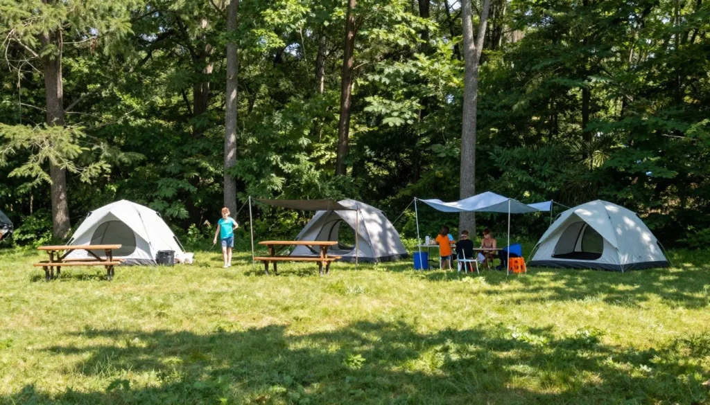 Camping area at Warriors Path State Park with tents among trees Camping area at Warriors Path State Park with tents among trees