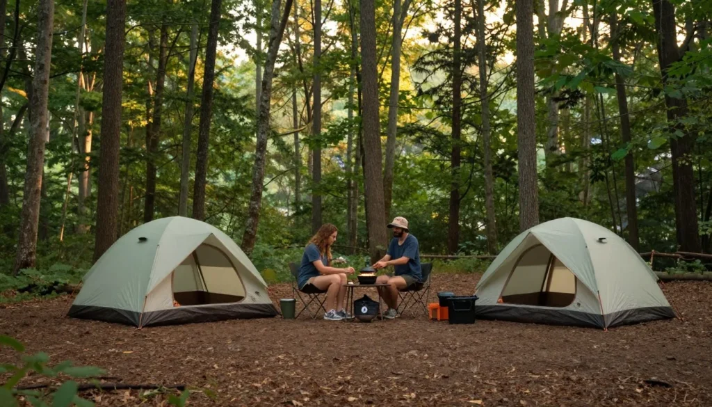 Camping area near Greeter Falls Tennessee in forest setting Camping area near Greeter Falls Tennessee in forest setting