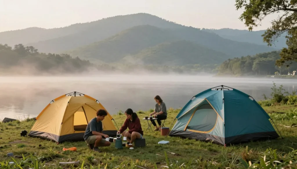 Camping area near South Holston Lake with tents and mountain views Camping area near South Holston Lake with tents and mountain views