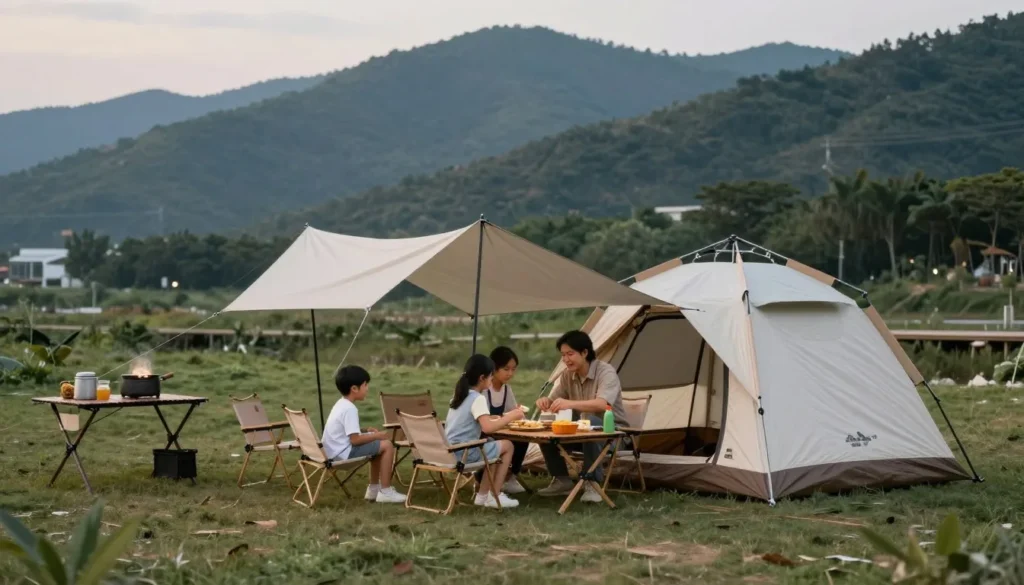 Camping setup at developed campground