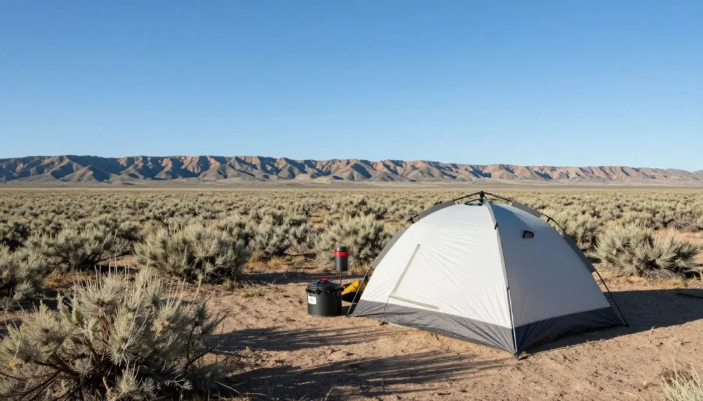 Camping setup near Big Spring at Sheldon Wildlife Refuge