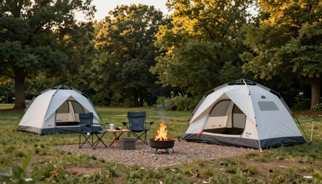 Campsite setup at Rock Island State Park showing affordable camping option Campsite setup at Rock Island State Park showing affordable camping option