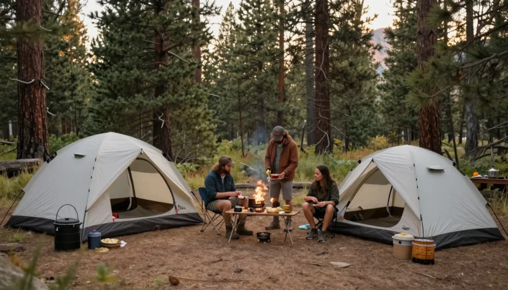 Campsite setup in La Sal Mountains forest setting Campsite setup in La Sal Mountains forest setting