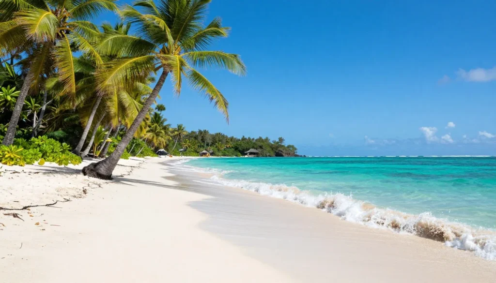 Caribbean beach near Tortuguero with palm trees