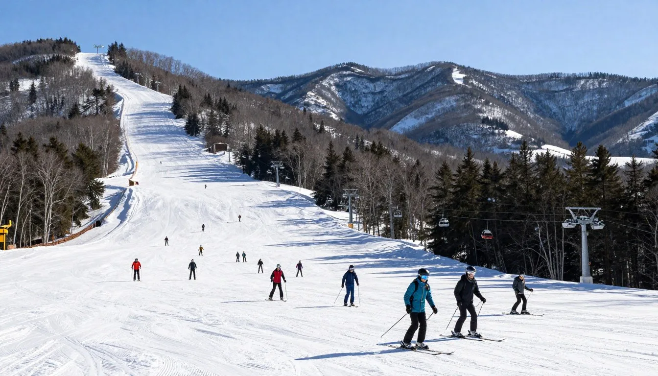 Cataloochee-Ski-Area-slopes-with-skiers-enjoying-fresh-powder-under-blue-skies Cataloochee Ski Area slopes with skiers enjoying fresh powder under blue skies