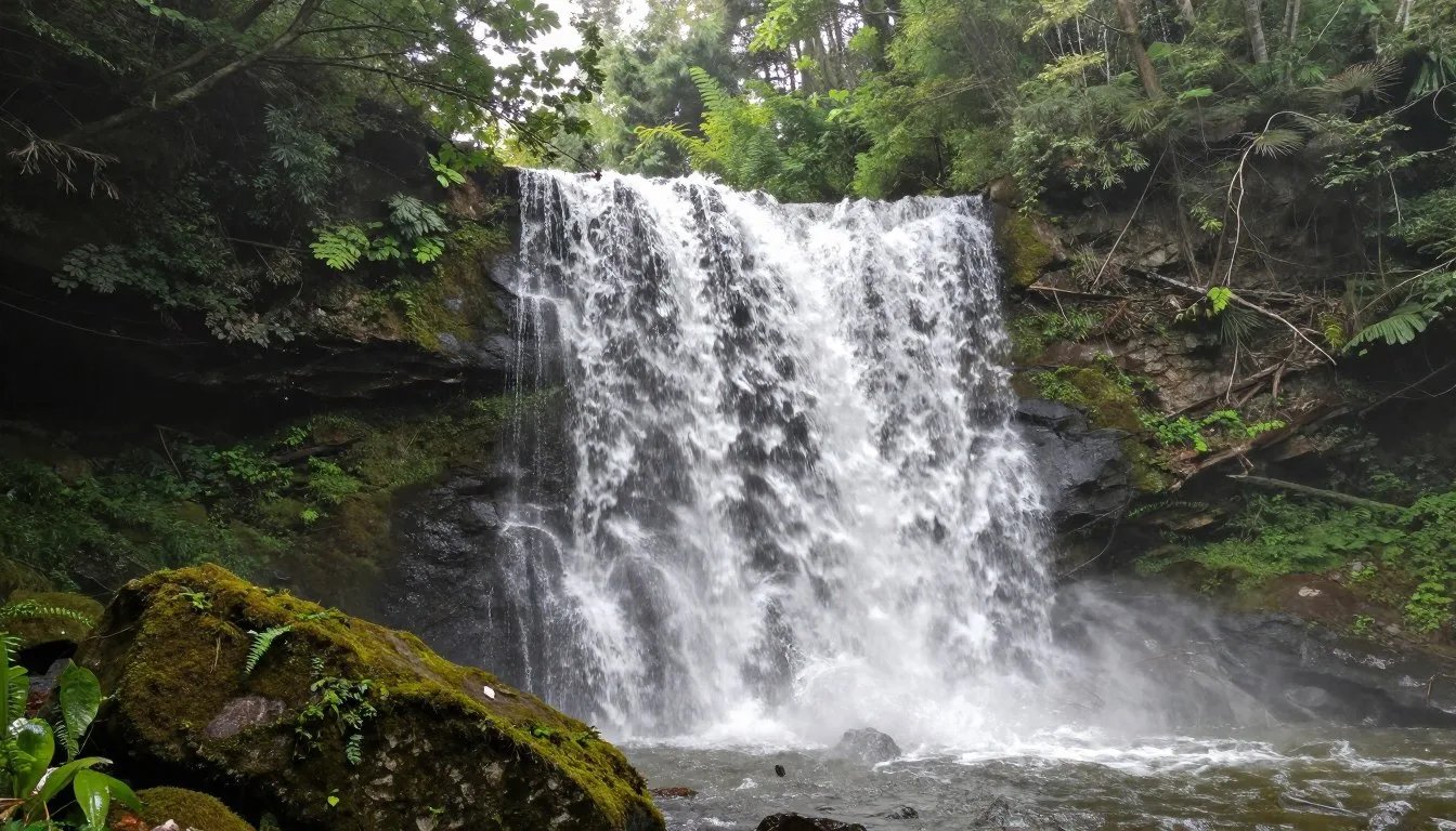 Catawba-Falls-cascading-down-mossy-rocks-surrounded-by-lush-green-forest-in-North-Carolina Catawba Falls cascading down mossy rocks surrounded by lush green forest in North Carolina