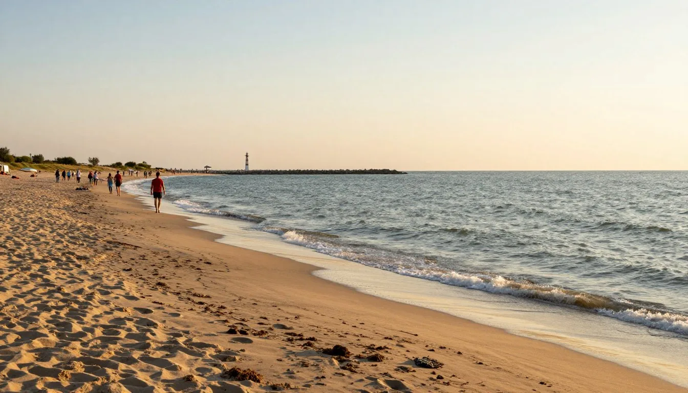Cavallino-Treporti coastal landscape with golden beach and Venetian lagoon waters at sunset