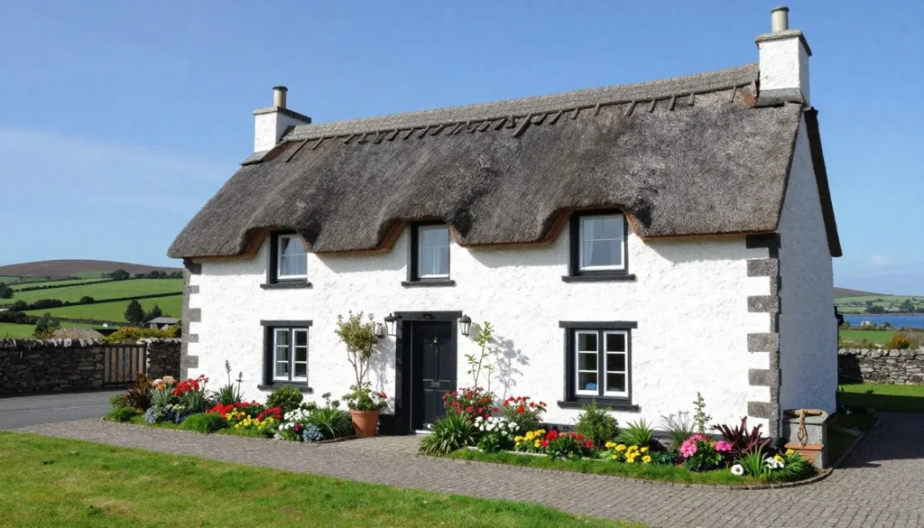 Charming Irish cottage with traditional architecture in countryside setting