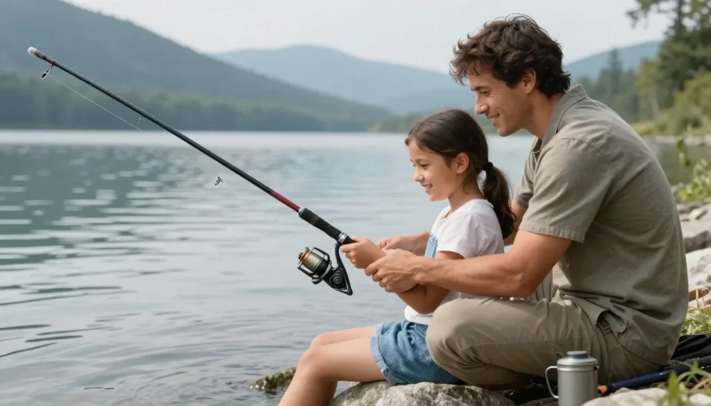 Child learning to fish at South Fork Child learning to fish at South Fork